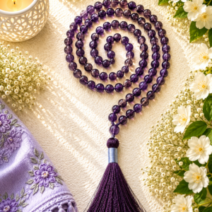 Natural Amethyst Jap Mala 108+1 Beads | Meditation Prayer Beads