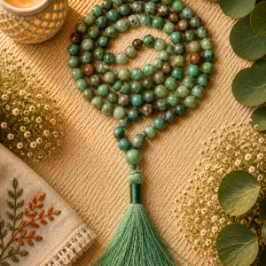 Natural Amazonite Jap Mala 108+1 Beads Meditation Prayer Beads