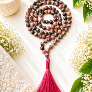 Natural Rhodonite Jap Mala 108+1 Beads | Meditation Prayer Beads
