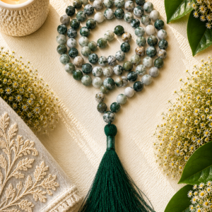 Natural Tree Agate Jap Mala 108+1 Beads | Meditation Prayer Beads