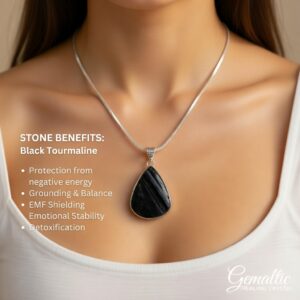 Natural Black Tourmalinated Quartz Pendant