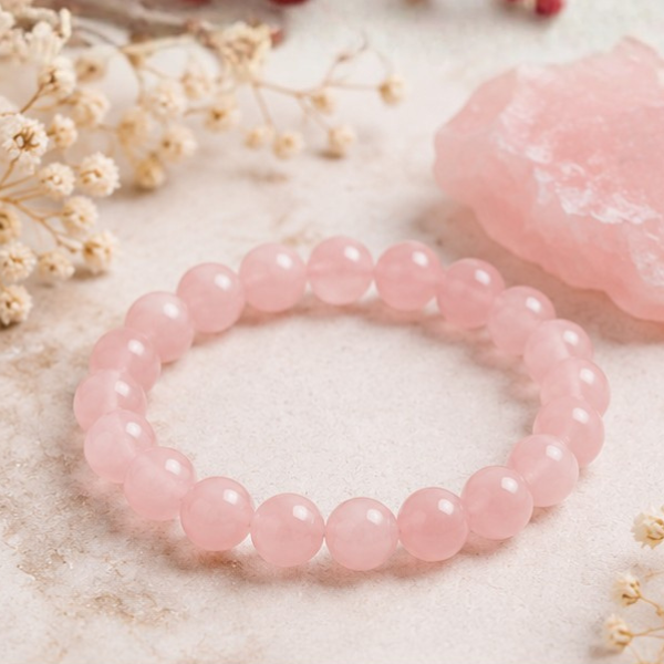 Natural Rose Quartz Bracelet 8mm Round Pink Gemstone Beads Stretch Bracelet