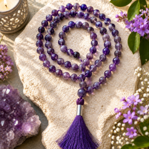 African Amethyst Faceted Jap Mala 108+1 Beads Meditation Prayer Necklace