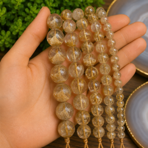 Natural Golden Rutile Loose Beads Genuine Rutile Quartz Gemstone Beads for Jewelry Making and Craft Projects