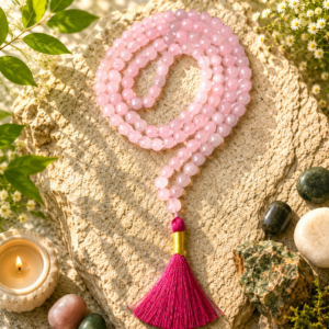 Rose Quartz Faceted Jap Mala 108+1 Beads Meditation Prayer Necklace