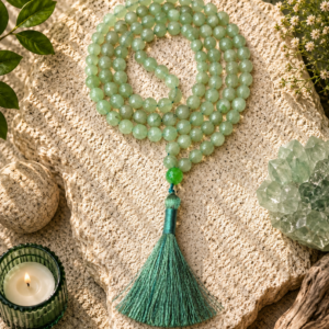 Green Aventurine Faceted Jap Mala 108+1 Beads Meditation Prayer Necklace