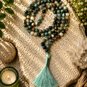 Indian Agate Faceted Jap Mala 108+1 Beads Meditation Prayer Necklace