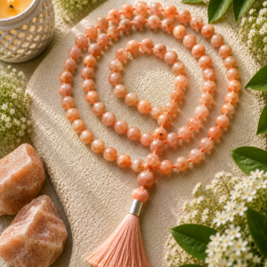 Natural Peachstone Jap Mala 108+1 Beads Meditation Prayer Beads