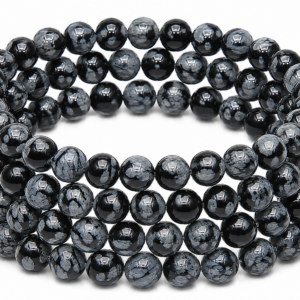 Snowflake Obsidian Wrap Bracelet 23 Inch Rubber String Bracelet Cum Necklace