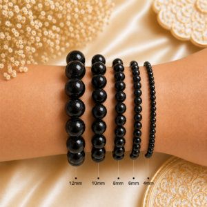 Black Obsidian Bracelet with Polished Black Gemstone Beads