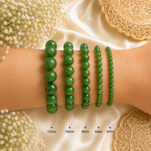 Green Jade Bracelet Genuine Gemstone Round Bead Bracelet for Men and Women