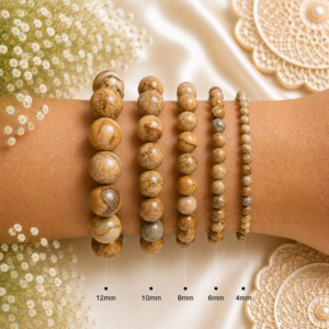 Picture Jasper Bracelet Genuine Gemstone Beaded Bracelet for Men and Women