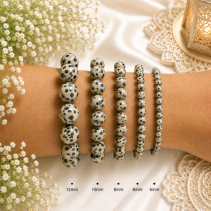 Dalmatian Jasper Bracelet Genuine Round Gemstone Beaded Stretch Bracelet Multiple Sizes