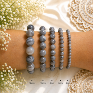 Grey Agate Bracelet Genuine Gemstone Beaded Bracelet for Men and Women