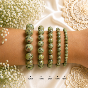 Kiwi Jasper Bracelet Genuine Gemstone Round Bead Bracelet for Men and Women