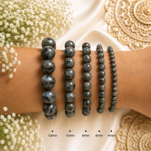 Larvikite Bracelet Genuine Gemstone Round Bead Bracelet for Men and Women