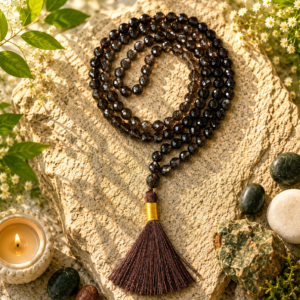 Smokey Quartz Faceted Jap Mala 108+1 Beads Meditation Prayer Necklace