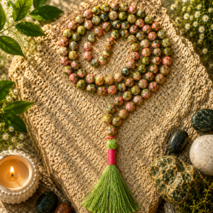 Unakite Faceted Jap Mala 108+1 Beads Meditation Prayer Necklace