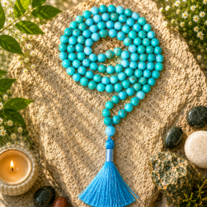 Turquoise Blue Faceted Jap Mala 108+1 Beads Meditation Prayer Necklace
