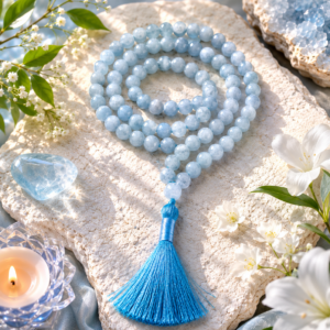 Aquamarine Jap Mala 108+1 Beads Meditation Prayer Necklace