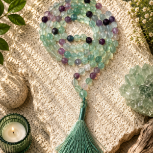 Fluorite Jap Mala 108+1 Beads Meditation Prayer Necklace